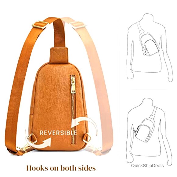 Leather Crossbody Sling Bag RFID Blocking Travel Hiking Backpack - Picture 5 of 6